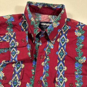 Vtg Wrangler Shirt Men 16-35 X-Long Tails‎ Cowboy Western Floral Red LS USA Made
